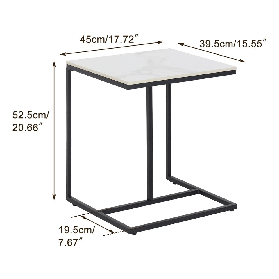 Sintered Stone Top C Shape Side Table Marble Narrow Open Side Table Under Couch