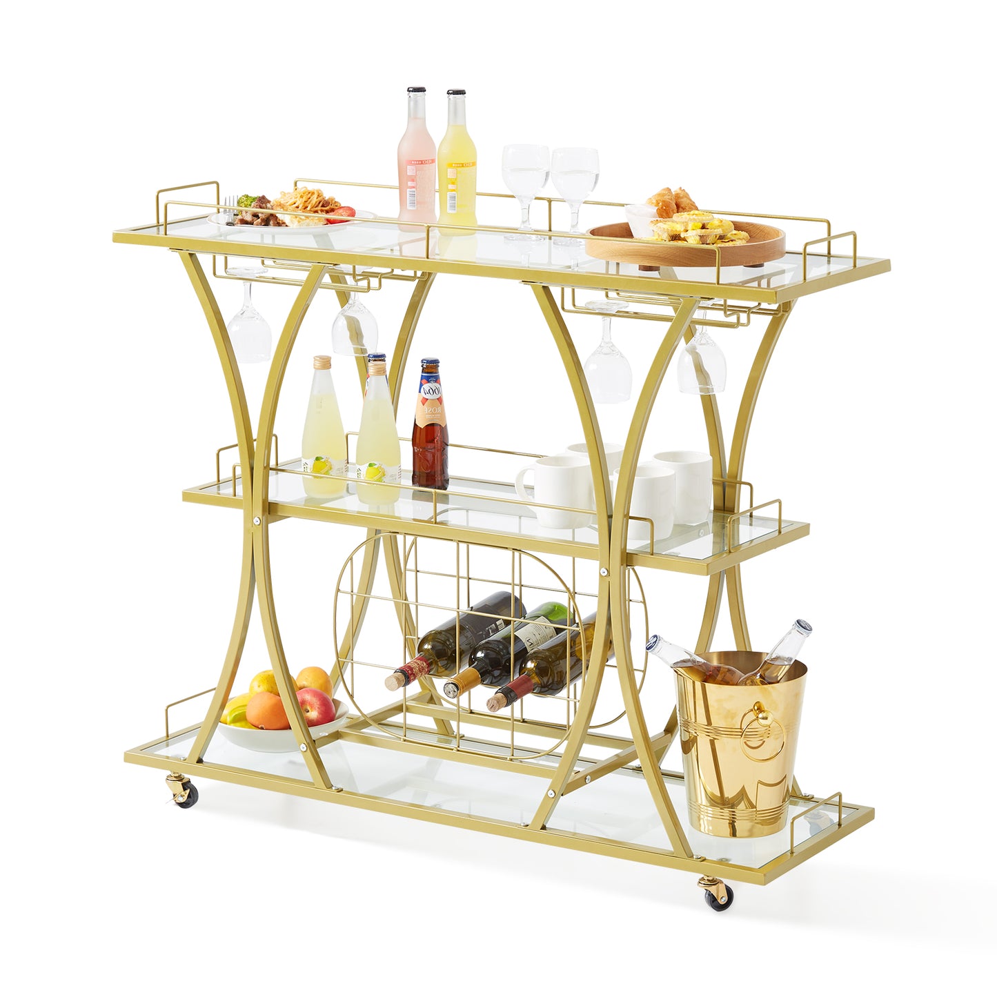 Buy the Best 3 Tiers Gold Metal Bar Serving Cart Online