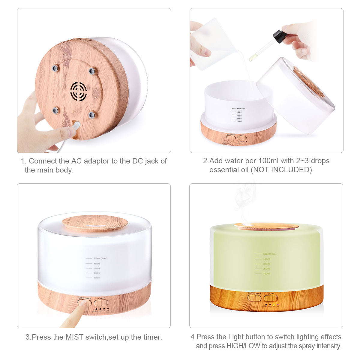700ml Electric Aroma Diffuser with 7 Colour LED Light & Remote Control