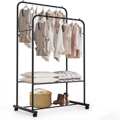 Industrial Clothes Rack with Garment Hanging and Shoe Shelf Storage AU