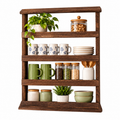 4 Tier Wooden Spice Rack Wall Mounted Rustic Brown Kitchen Shelf