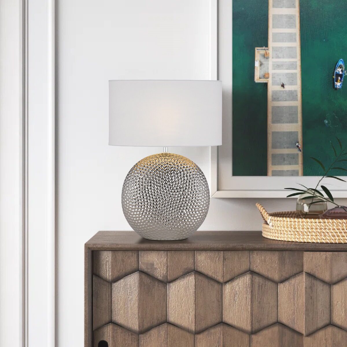 TFS CERAMIC TABLE LAMP 25wE27max H:460 D:320 SILVER/WHITE