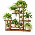 5-Tier Wooden Plant Stand - Indoor Outdoor Flower Shelf for 10 Pots
