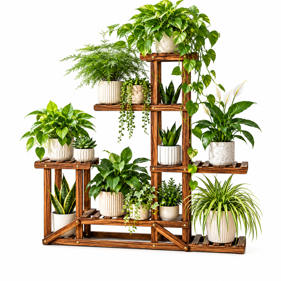 5-Tier Wooden Plant Stand - Indoor Outdoor Flower Shelf for 10 Pots