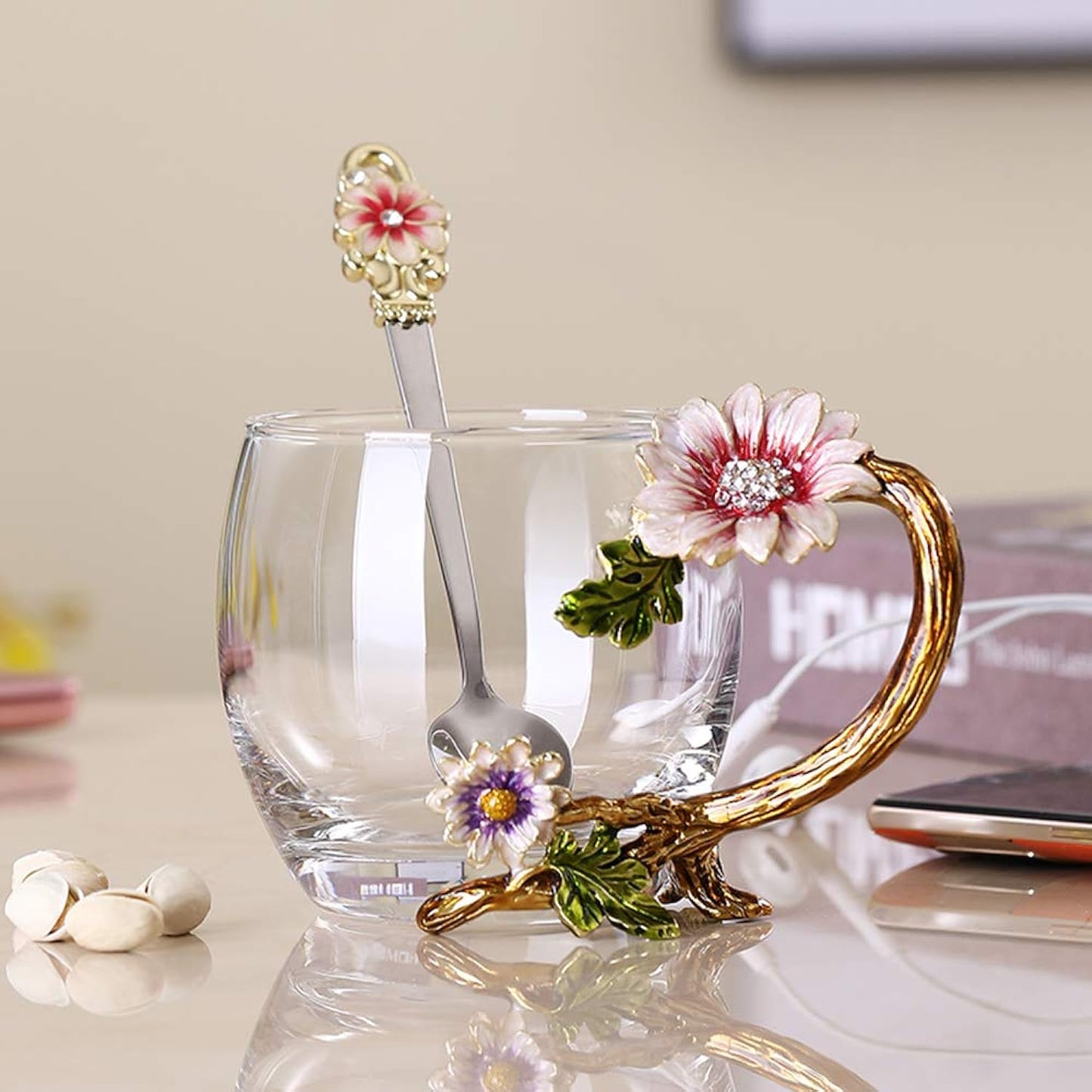enamel-sunflower-crystal-lead-free-glass-tea-cup-with-spoon-set-present-for-the-christmas-valentines-day-best-present-for-mother-grandma-girlfriend-sister