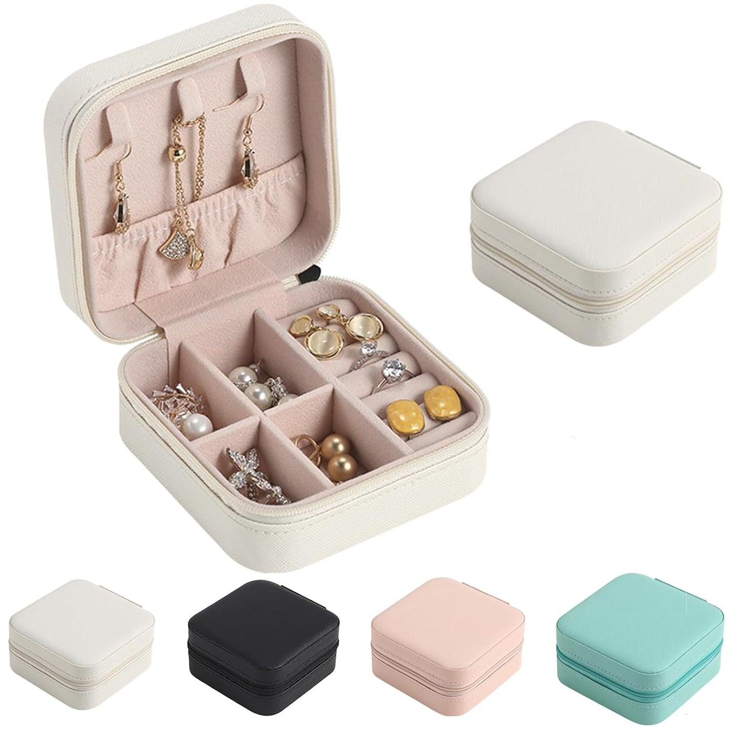 White Mini Travel Jewelry Organizer – Small Zipper Storage Case for Earrings, Rings, Bracelets & Necklaces – Perfect Gift for Women & Girls