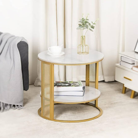Buy 2-Tier White Marble Side Table with Storage AU