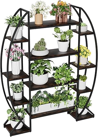 Tall Half Moon Plant Shelf with Grow Lights for Indoor Use