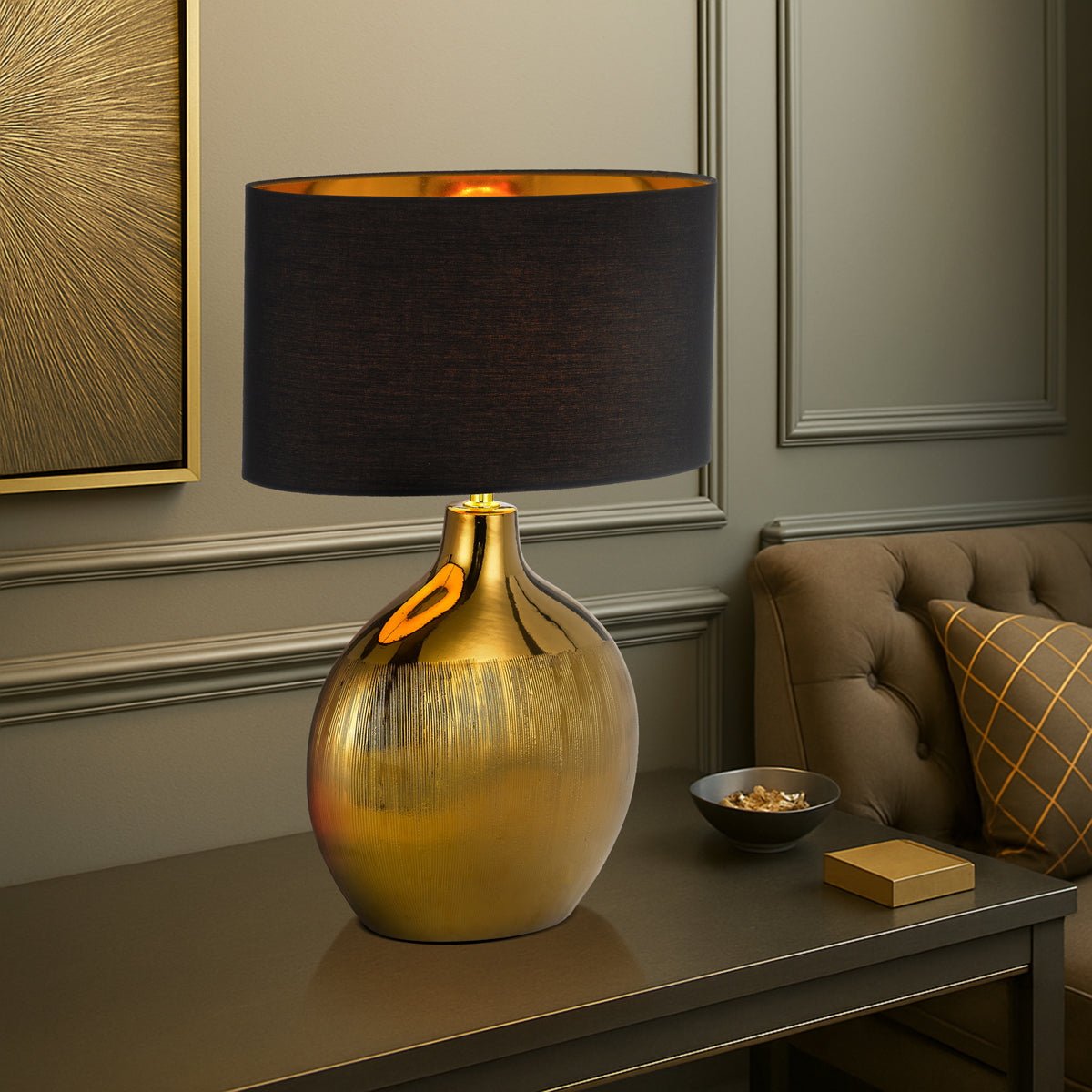 TFS CERAMIC TABLE LAMP 25wE27max H:480 D:320 GOLD/BLACK