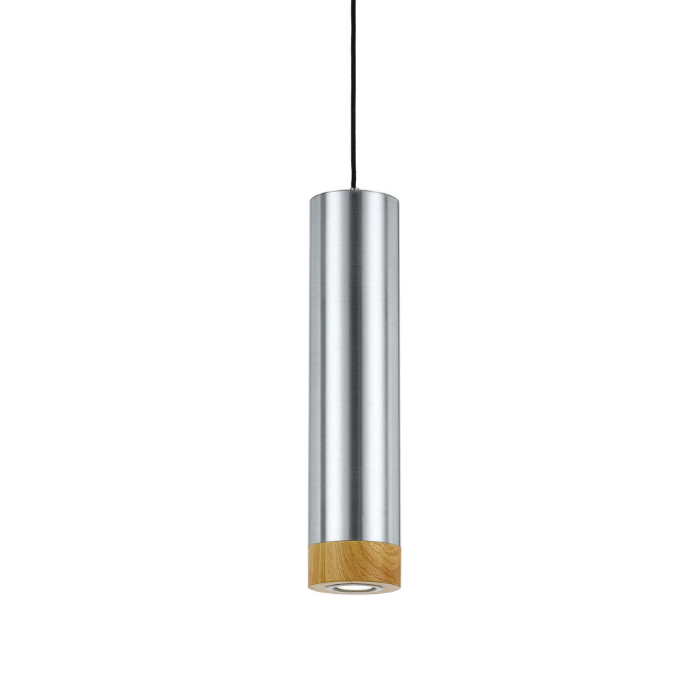 TFS PENDANT 5wGU10LED dim D:120 H:500 2.0cab ALUM/SILVER/OAK -3000K 500Lm