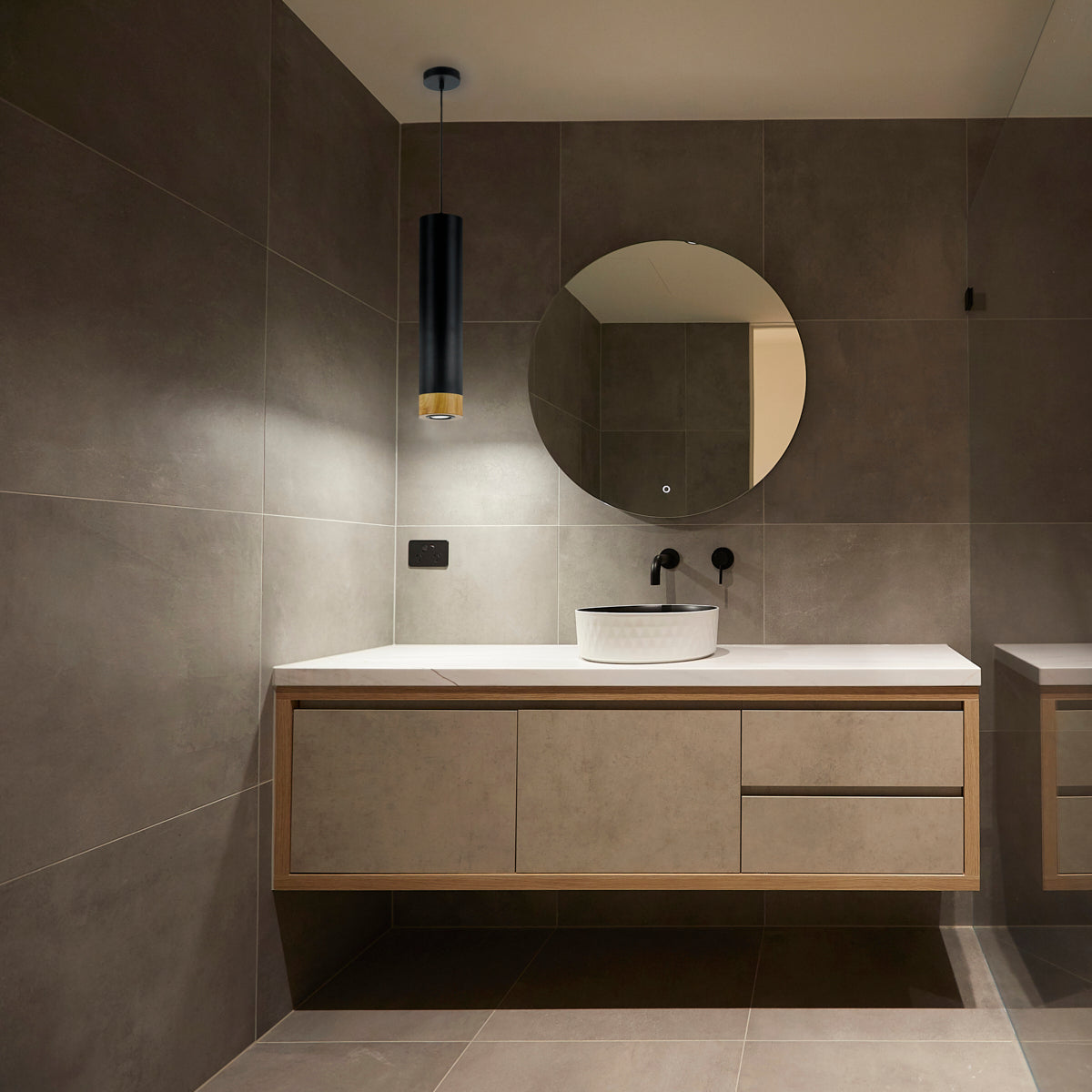 TFS PENDANT 5wGU10LED dim D:120 H:500 2.0cab BLACK/BLACK/OAK -3000K 500Lm