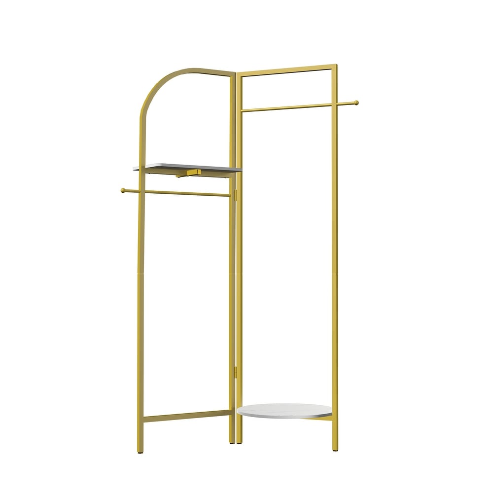 P&P Gold Freestanding Metal Corner Clothing Rack with Adjustable Folding Design