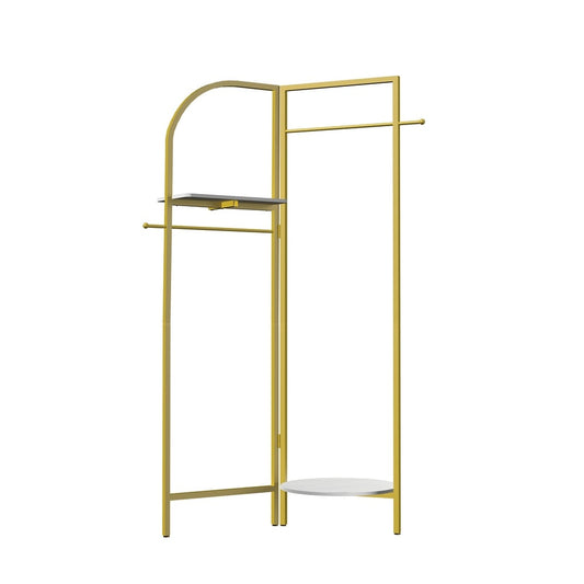 P&P Gold Freestanding Metal Corner Clothing Rack with Adjustable Folding Design