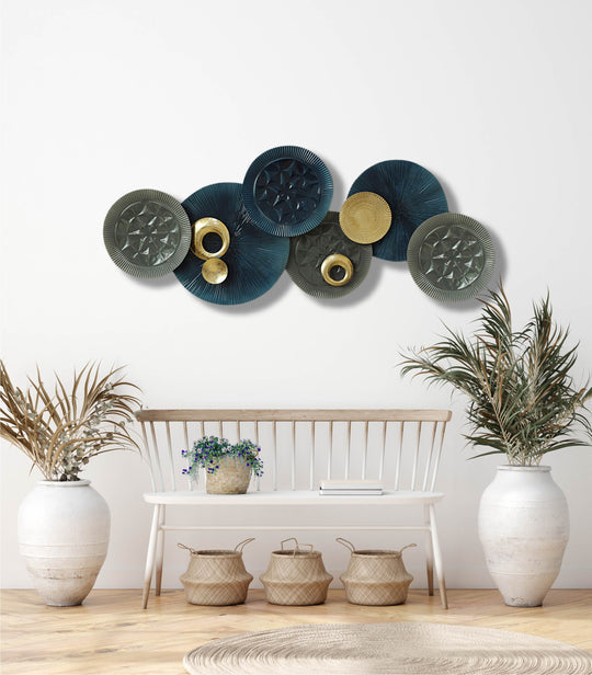 Blue and Grey Modern Metal Wall Art with Large Statement Design and Sturdy Frame