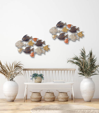 Silver School of Fish Metal Wall Decor with Sturdy Frame and Coastal Ocean-Inspired Design