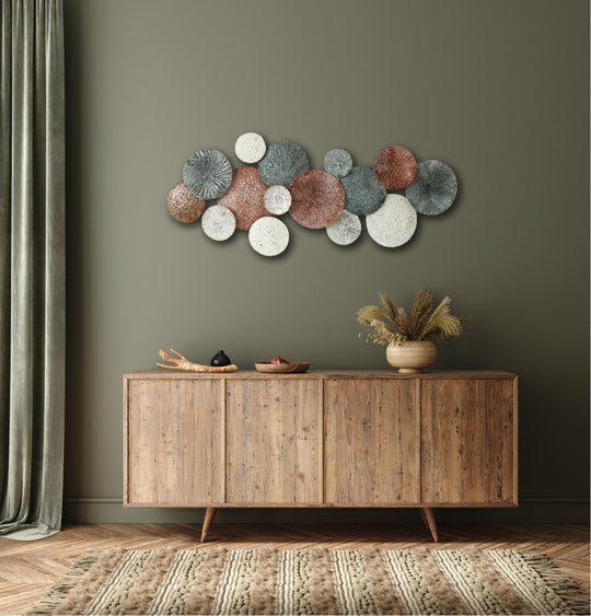 Textured Circles Metal Wall Art in Rustic Tones with Modern Layered Geometric Design