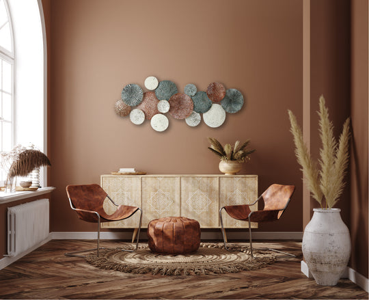 Textured Circles Metal Wall Art in Rustic Tones with Modern Layered Geometric Design