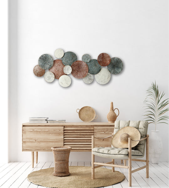 Textured Circles Metal Wall Art in Rustic Tones with Modern Layered Geometric Design