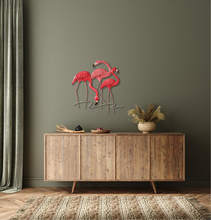 Pink Flamingo Metal Wall Art with Coastal-Inspired Design and Durable Frame Construction