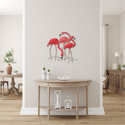 Pink Flamingo Metal Wall Art with Coastal-Inspired Design and Durable Frame Construction