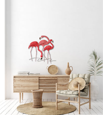 Pink Flamingo Metal Wall Art with Coastal-Inspired Design and Durable Frame Construction