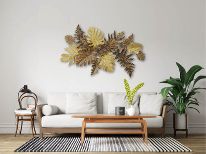 Yellow Tropical Leaves Metal Wall Art with Sturdy Frame and Weather-Resistant Finish