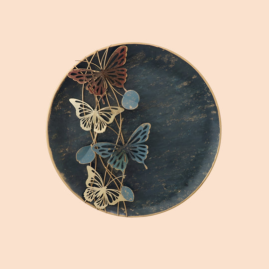 Colorful Butterfly Plate Metal Wall Decor with Intricate Design and Elegant Nature-Inspired Style