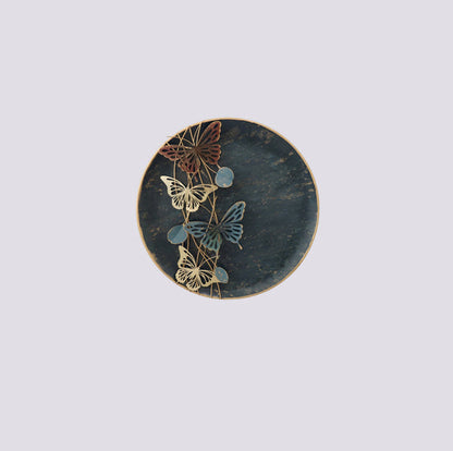 Colorful Butterfly Plate Metal Wall Decor with Intricate Design and Elegant Nature-Inspired Style