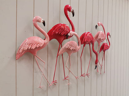 Vibrant Flamingo Flock Metal Wall Art with Tropical Coastal Design and Textured Detailing