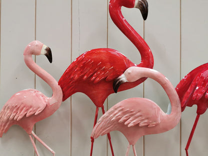 Vibrant Flamingo Flock Metal Wall Art with Tropical Coastal Design and Textured Detailing