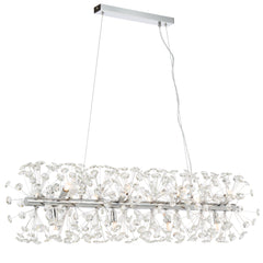 TFS 12LT REC PENDANT 12x6wG9max L:970 W:300 H:300 CRY H130 CHAIN 2M CHROME/CLEAR