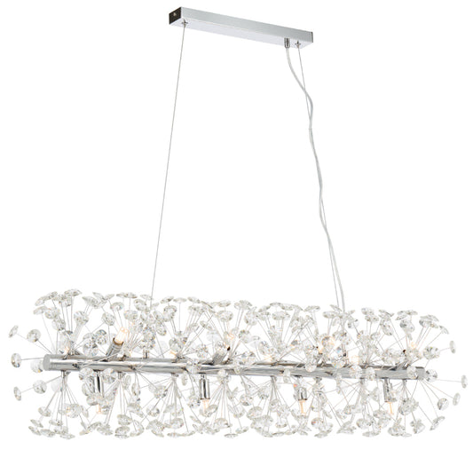 TFS 12LT REC PENDANT 12x6wG9max L:970 W:300 H:300 CRY H130 CHAIN 2M CHROME/CLEAR