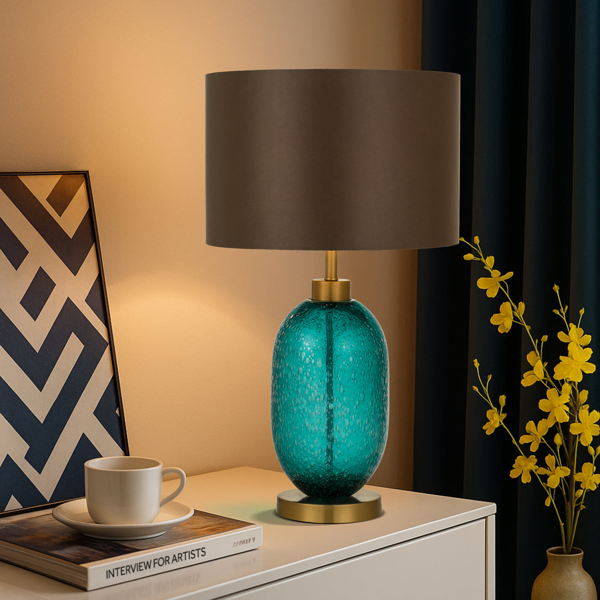 TFS TABLE LAMP 25wE27max D:380 H:670 Inline Switch TEAL / BROWN