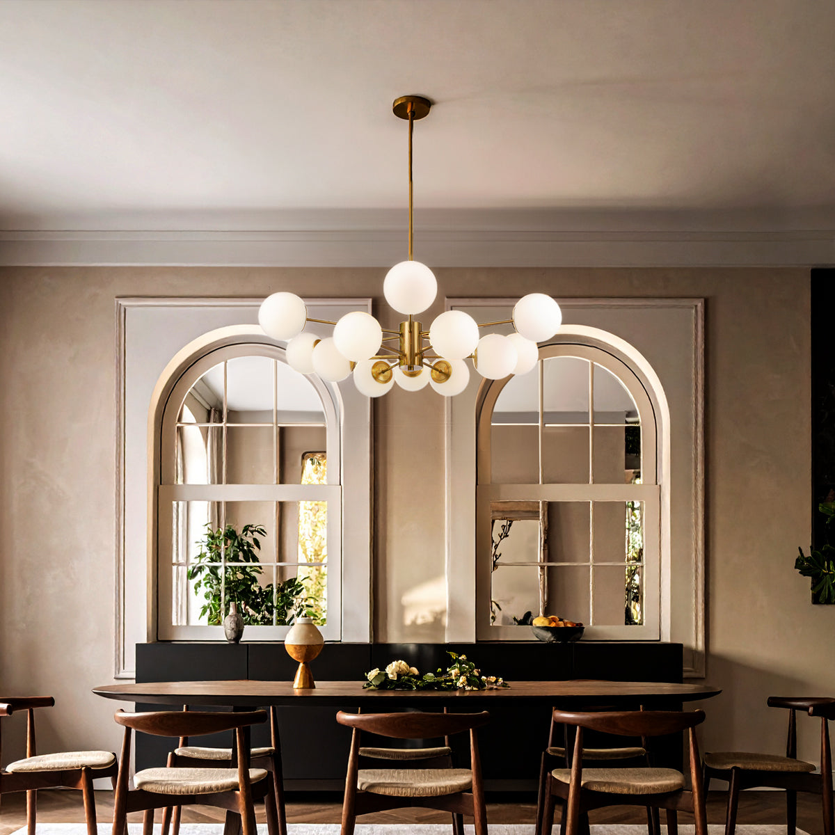 TFS 12LT PENDANT 12x25wE27 D:1050 H:185 ANTI GOLD & OPAL MATT ROD:2*600+1*300