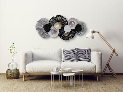 Black and White Flower Metal Wall Art with Two-Piece Design and Modern Frame