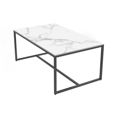 White Sintered Stone Rectangular Coffee Table with Minimalist Metal Frame