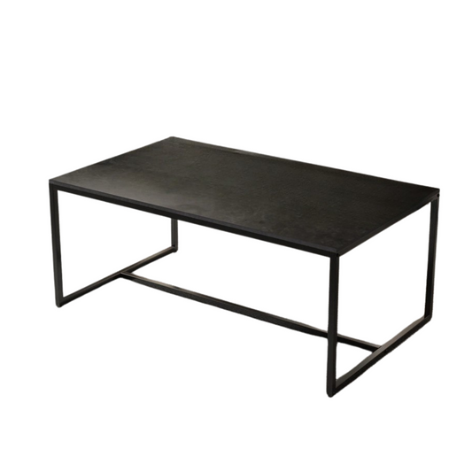 Black Sintered Stone Coffee Table with Sleek Minimalist Metal Base Design