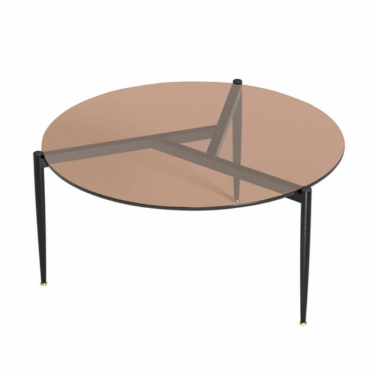 Brown Tinted Round Tempered Glass Coffee Table with Modern Metal Frame