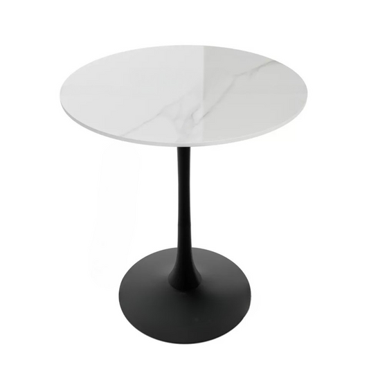 White Round Sintered Stone Bar Table, Black Base Bistro High Top Space Saver