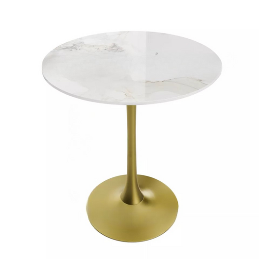 Glossy Jade Round Sintered Stone Bar Table With Gold Base For Elegant Interiors