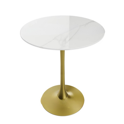 White Round Sintered Stone Bar Table With Gold Pedestal Base For Modern Interiors
