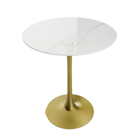 White Round Sintered Stone Bar Table With Gold Pedestal Base For Modern Interiors