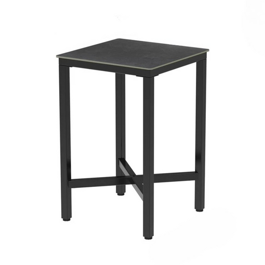 Matte Grey Square High-Top Bar Table With Sintered Stone Top And Sleek X Base