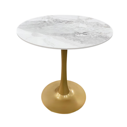 White Emerald Round Dining Table With Gold Base For Modern Small Space Living