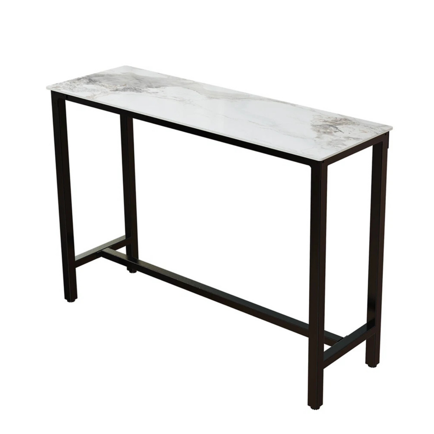 Glossy Jaded-White Slim Rectangular Bar Table With Black Frame For Modern Interiors