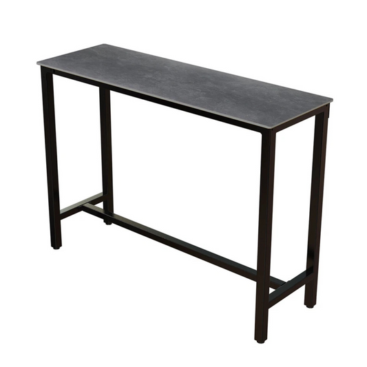 Matte Black Rectangular Bar Table With Sleek H-Frame Base And Comfort Footrests