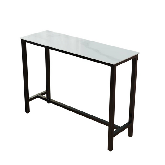 Glossy White Rectangular Bar Table With Footrests For Comfortable Modern Dining