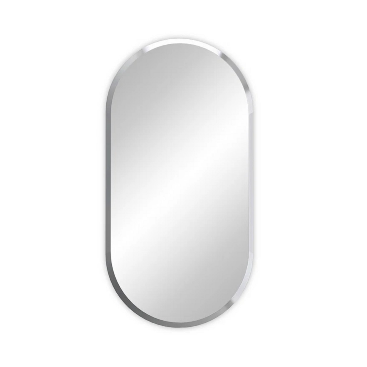 Silver Long Oval Wall Mirror 50x80cm Frameless Beveled Glass for Stylish Interiors