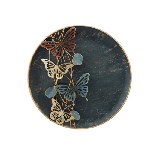 Colorful Butterfly Plate Metal Wall Decor with Intricate Design and Elegant Nature-Inspired Style