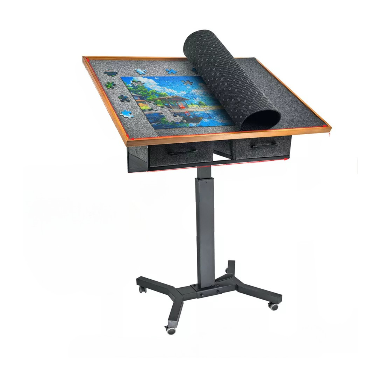 P&P Adjustable Wooden Jigsaw Puzzle Table with Tilt, Drawers and Rolling Wheels